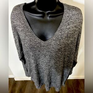 Gray & Black DKNYC V-Neck Tunic Sweater W/ Back Sheer Panel Oversized M